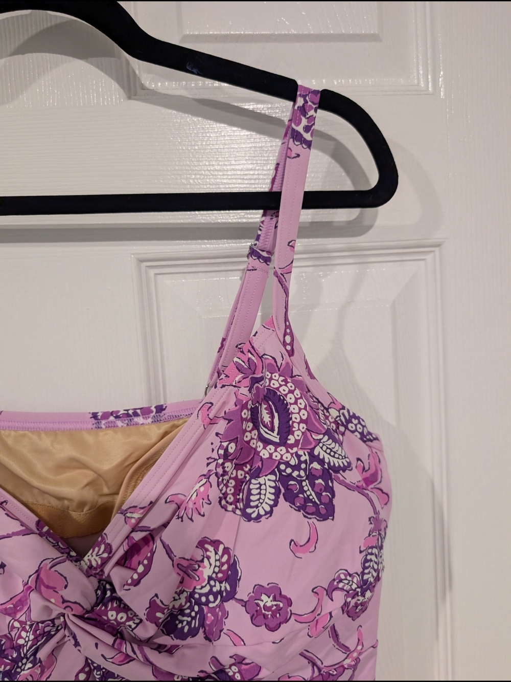 Lands' End Purple & Pink Floral Twist-Front Tankini Swim Top in Size 18 - Picture 3 of 12